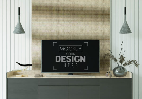 智能客厅里的电视模型桌子家具生活方式