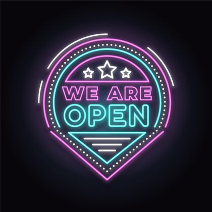 开业招牌五颜六色的霓虹灯“我们开门”标志重新开业欢迎欢迎