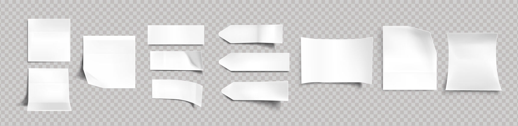 角不同形状的白色贴纸 带阴影和折边 标签 备忘录模型的便签 隔离在透明的背景上纸胶带 空白现实的三维向量集纸板对象空