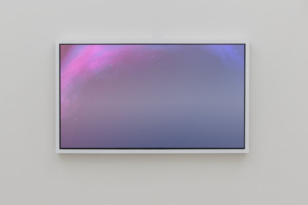 菜单互动粉红色屏幕在画廊的墙上电视技术墙