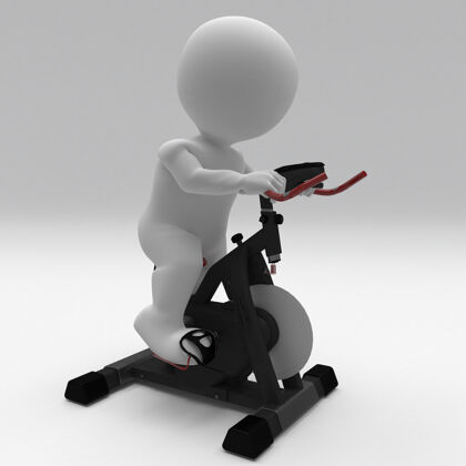 运动3d变形人在自行车上锻炼健身房健美健康