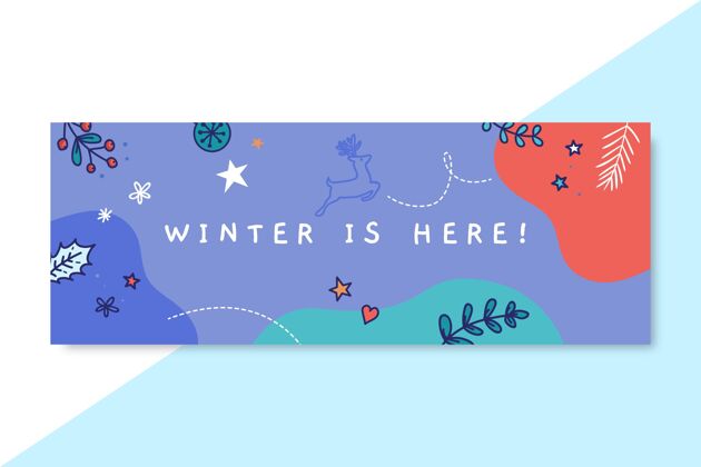 涂鸦涂鸦彩绘冬画Facebook封面模板线条季节符号
