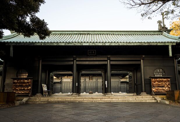 水平传统日本木结构正面图木制传统建筑