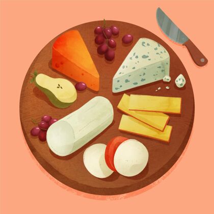 食品水彩奶酪板插图插图手绘小吃
