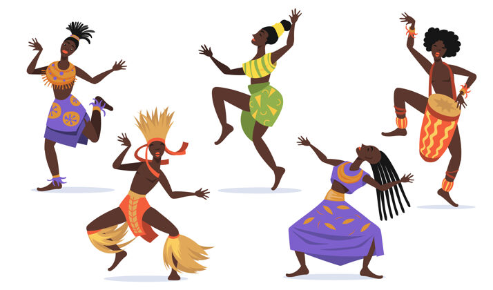 仪式非洲女舞者网页设计平面设置卡通土著民族舞蹈民间或仪式舞蹈孤立矢量插图收集部落舞蹈和非洲概念民族光明人