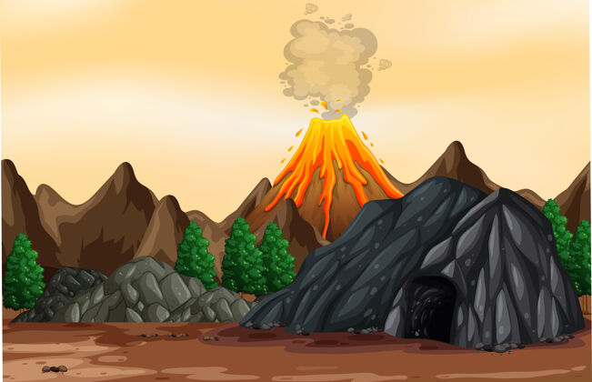 环境火山喷发户外场景插图风景日出喷发