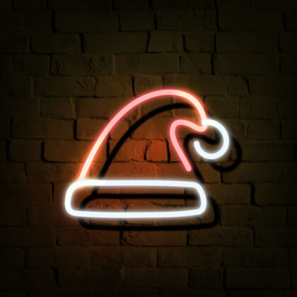 问候黑砖墙上的圣诞帽霓虹灯招牌效果辉光Noel