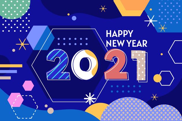 新年前夜平面设计孟菲斯风格2021年新年背景节日孟菲斯快乐
