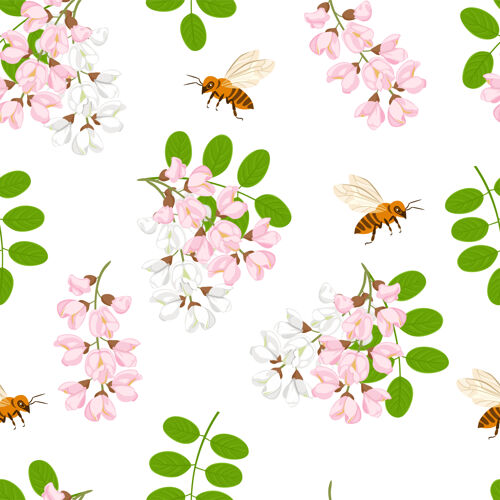 花无缝花卉盛开相思和蜜蜂蜜蜂花无缝