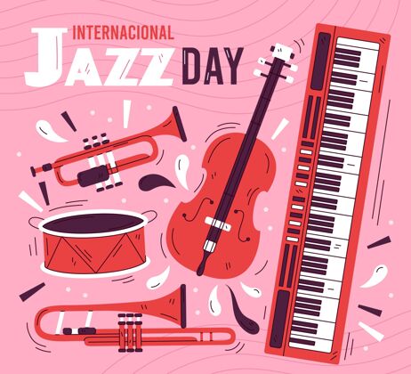 音乐节手绘国际爵士日插画乐器爵士乐音乐会国际
