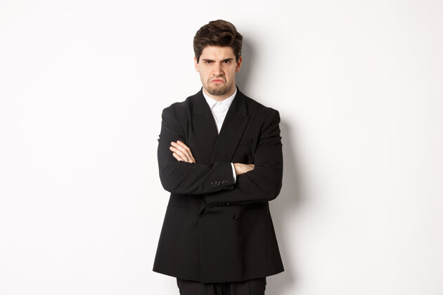 服装愤怒的黑衣帅哥的画像正式企业家工作