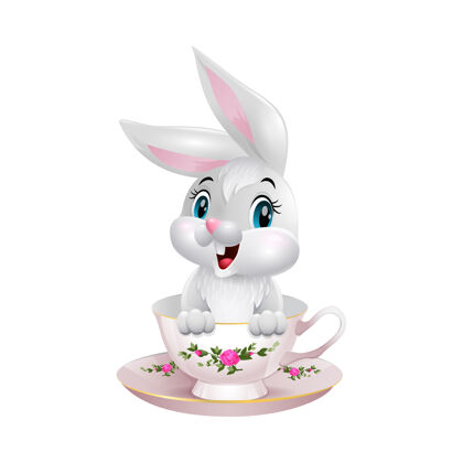 兔子卡通有趣的兔子坐在杯子里兔子杯子花
