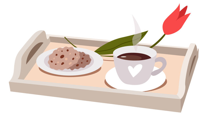托盘木制托盘早餐 咖啡 郁金香和燕麦饼干咖啡花食物
