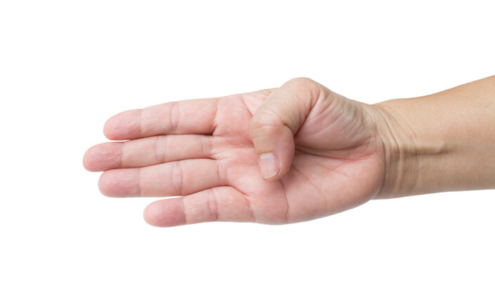 身体女性的手和手指显示第四个孤立的白色人手手臂