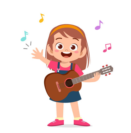 爱好可爱的小女孩在音乐会上弹吉他吉他手表演音乐