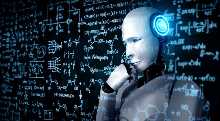 想象思考ai仿人机器人解析屏幕的数学公式和科学学习人工智能方程
