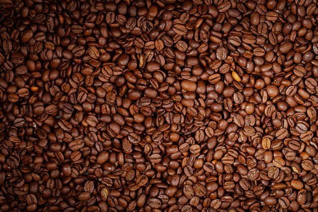 浓缩咖啡烤咖啡豆顶视图美食强堆
