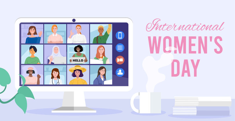 电脑国际妇女节插画互联网聊天