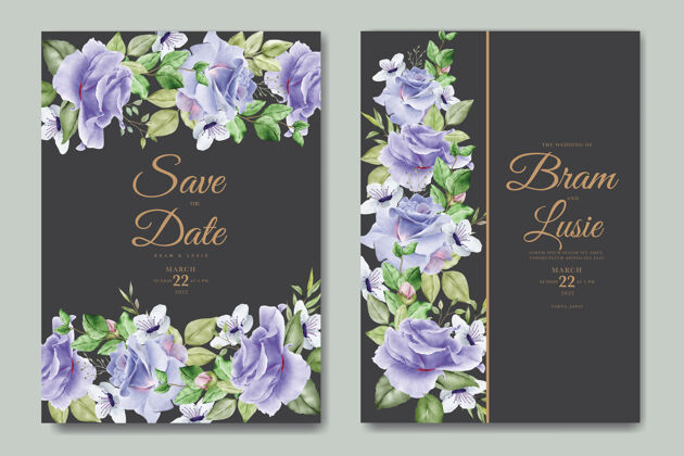 花卉美丽的手绘婚礼请柬花卉设计模板设置保存日期