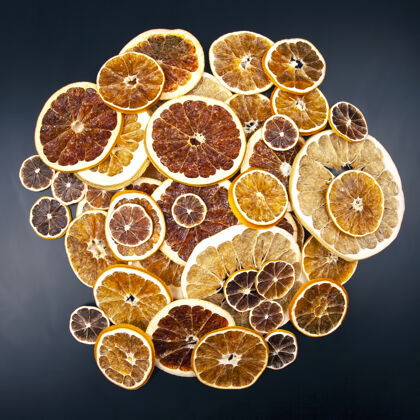 圆形各种柑橘类水果的干片维生素柑橘类水果的健康食品饮食皮肤健康