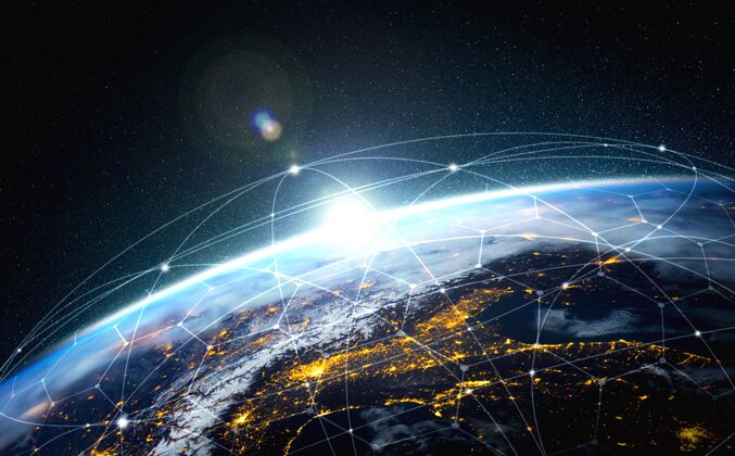 世界全球网络连接 用创新的感知线覆盖地球数据电信地球