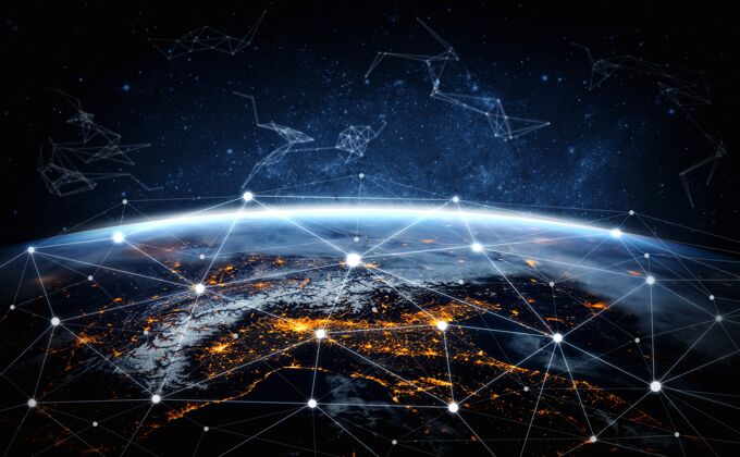 地球全球网络连接 用创新的感知线覆盖地球地图5g网络