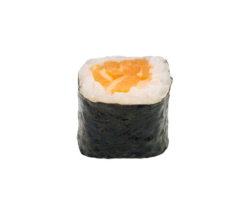 配料日本三文鱼maki寿司卷在白色背景与剪辑路径隔离经典亚洲生的