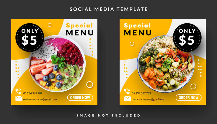 媒体社交媒体发布模板的菜单方形横幅餐厅套餐折扣