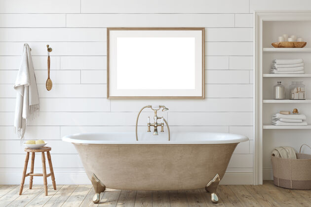 当代农家浴室 带石板墙内部和框架模型3d渲染室内浴缸洗手间