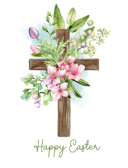 彩色带花卉元素的复活节教十字架木材十字装饰