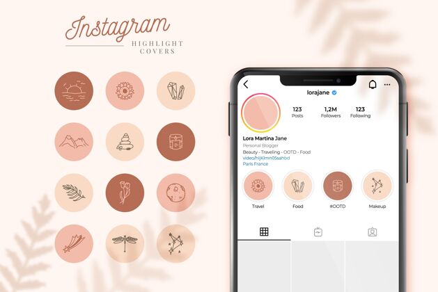 设置手绘instagram精选系列包装分类社交媒体
