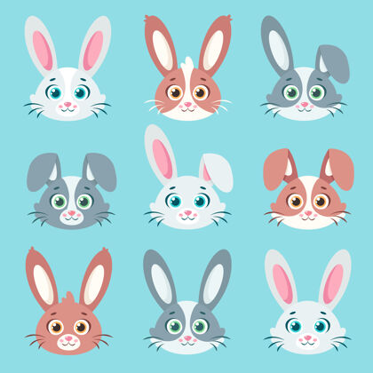 装饰可爱的兔子收集插图设计复活节兔子耳朵兔子