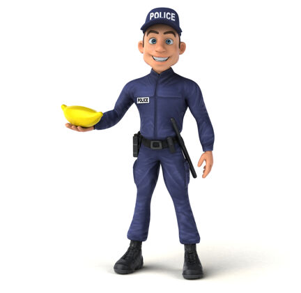 靴子有趣的卡通警察三维插图武器饮食帽子