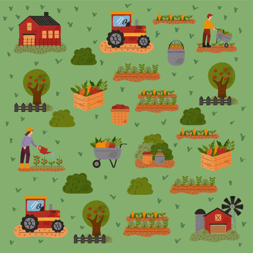农村农家图案集图标矢量插画设计土地集建筑
