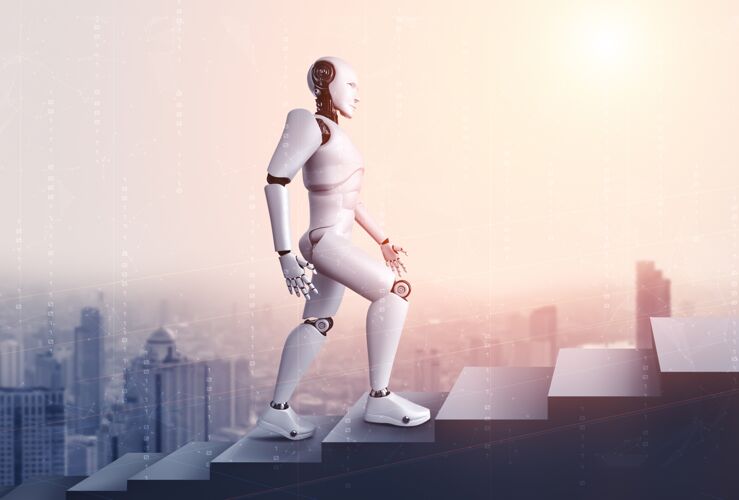 开放3d渲染机器人仿人走上成功的阶梯人工智能幻想机会