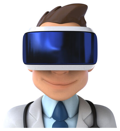 人一个医生戴着vr头盔的有趣的3d插图技术体验游戏