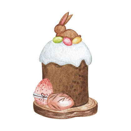 手绘复活节蛋糕 复活节装饰 水彩蛋糕 复活节快乐插画装饰复活节蛋糕可爱的复活节兔子