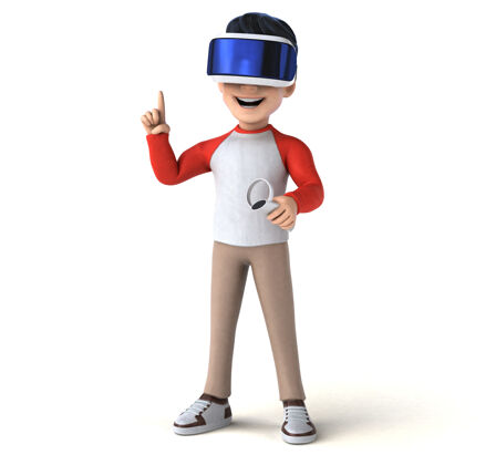 设备有趣的卡通儿童与虚拟现实头盔插图体验视频眼镜