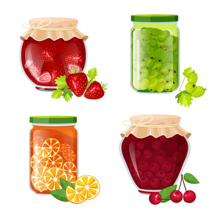 产品果酱果酱罐糖健康水果甜点在锅插图水果透明保存