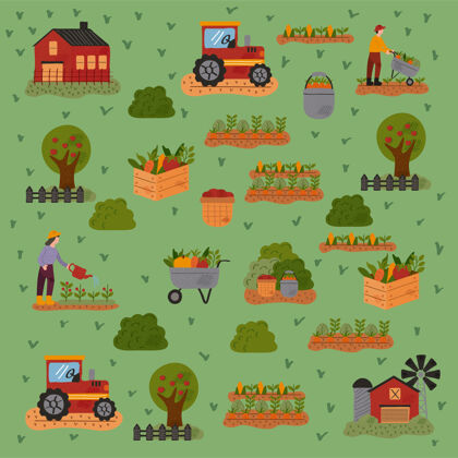 农村农家图案集图标矢量插画设计土地集建筑