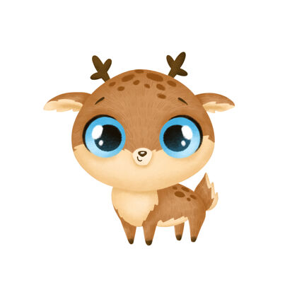 卡通可爱的卡通动物鹿孤立的野生大眼睛鹿