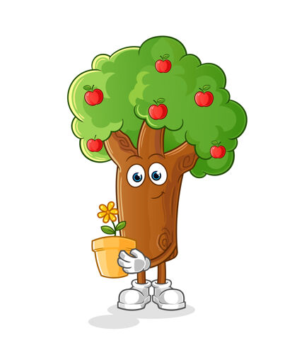 植物苹果树配花盆插画设计装饰卡通有机