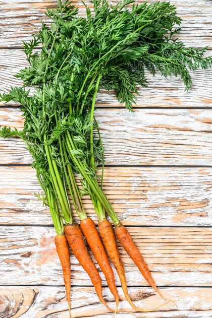 蔬菜刚挖的新鲜的胡萝卜白色背景.top查看健康食物农业