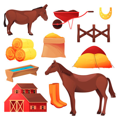 干草马和驴牛农场或牧场摊位工具设备