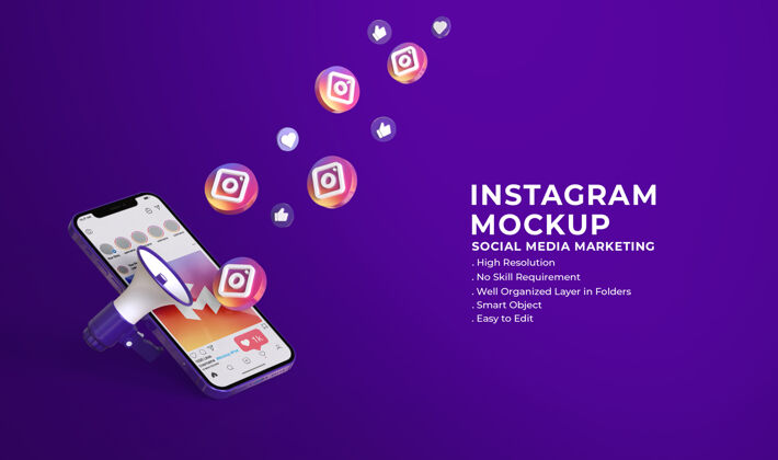 Instagram社交媒体instagram3d模型与社交媒体营销理念屏幕设备通讯