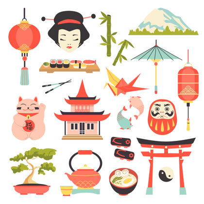 折纸日本文化图标集文化猫宝塔