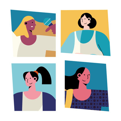 职业捆绑四个不同职业的女性人物插图快乐工人性格