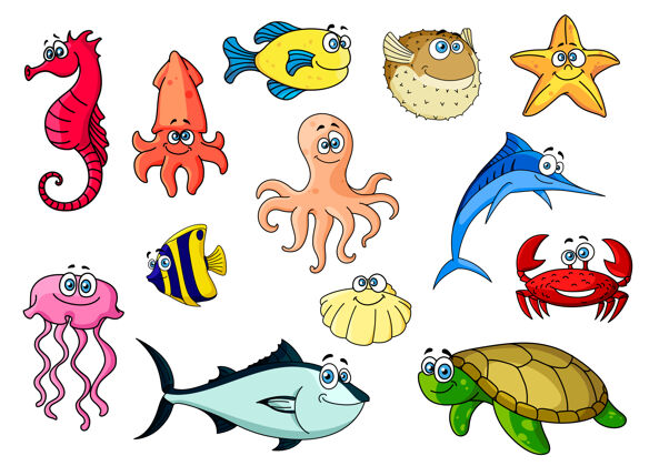 动物卡通彩色热带鱼生命水族馆多彩