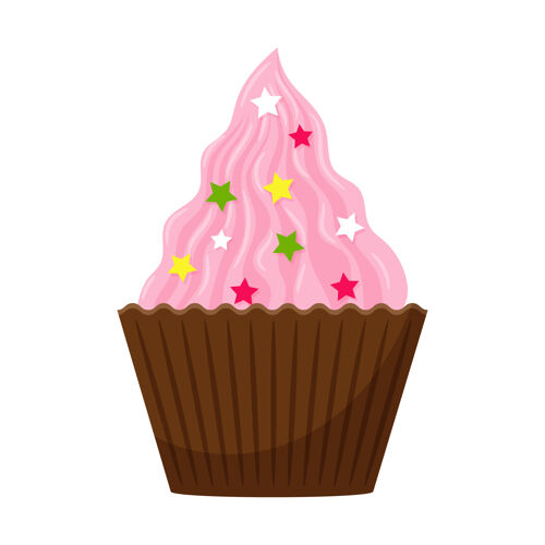 纸杯蛋糕蛋糕上有粉色奶油和装饰性的花洒卡通巧克力美味