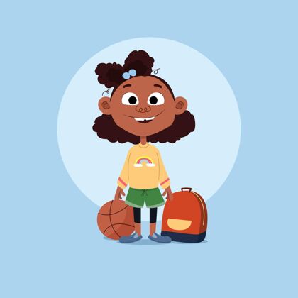 插画卡通黑人女孩插画女孩女性篮球